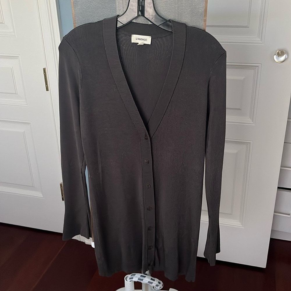 l'Agence dark olive v neck long sweater